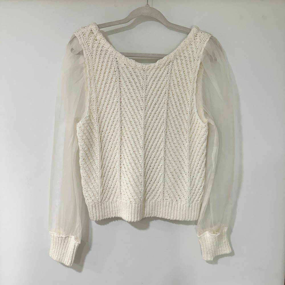 Maeve Anthropologie Sheer Silk Sleeve Sweater Women Medium Ivory | Romantic Boho